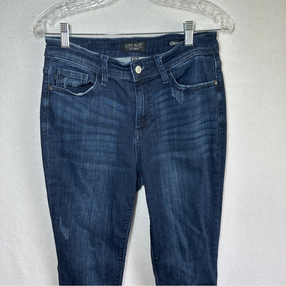 Judy Blue Skinny Fit Jeans 9/29 Blue Denim Raw Frayed Hem Stretchy Button Zipper